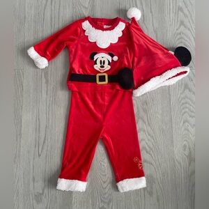 NEW Walt Disney Parks Infant & Toddler Mickey Mouse Santa Pajamas w/ Ears‎ Hat